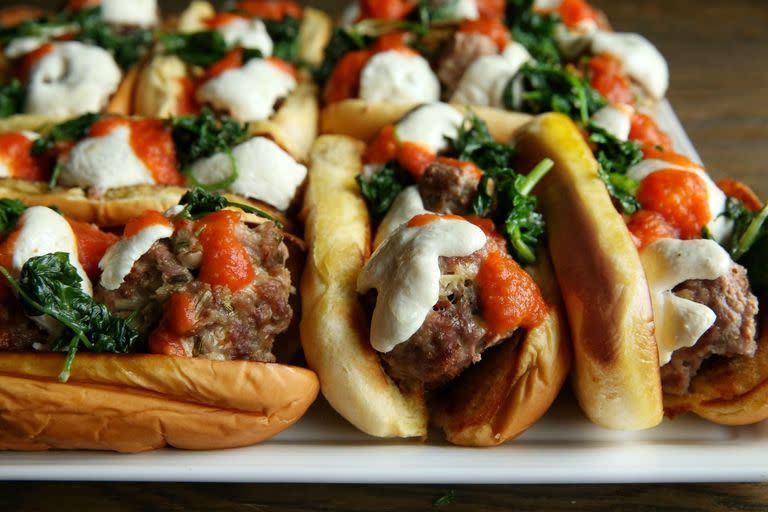 Pork Meatball Subs with Garlicky Kale