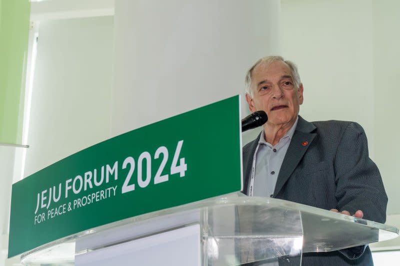 Robert Gallucci, a former U.S. ambassador-at-large and special envoy for the U.S. Department of State, speaks Wednesday, May 29, 2024, at the Jeju Forum for Peace and Prosperity at the International Convention Center Jeju, Jungmunm, Jeju Island. Gallucci spoke during a session at the forum dedicated to the Jeju Massacre. Photo by Darryl Coote/UPI