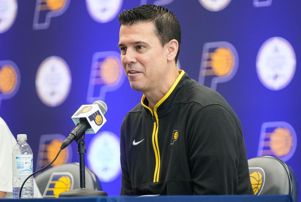 Pacers general manager Chad Buchanan speaks on Friday, June 23, 2023, during a press conference at Ascension St. Vincent Center in Indianapolis. 
