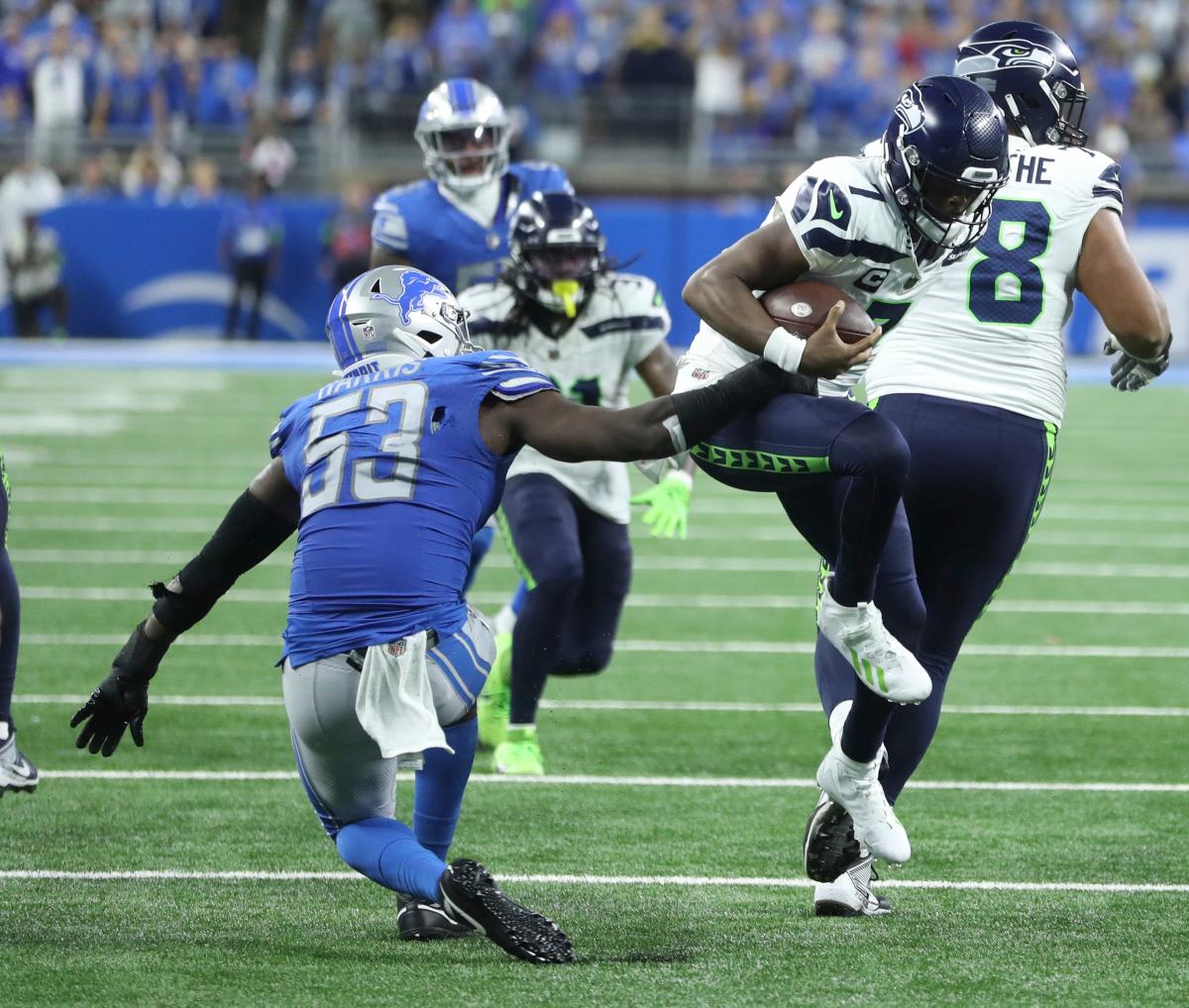 Seattle Seahawks cornerback Coby Bryant (8) defends down the field during  the second half of an