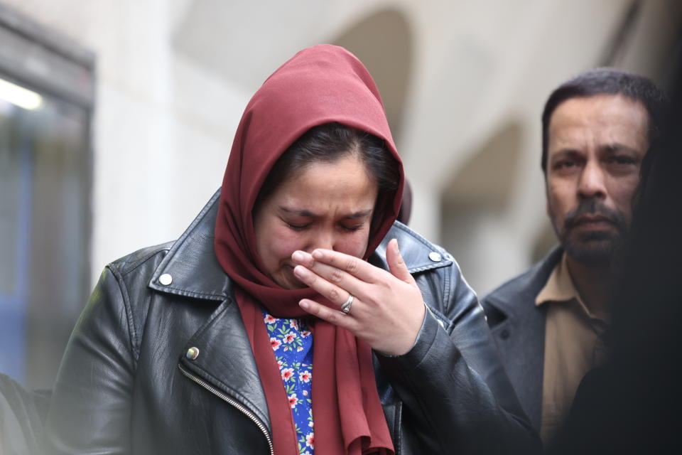 Sabrina Nessa's sister Jebina Yasmin Islam visibly emotional whilst speaking outside the Old Bailey in London, following Koci Selamaj pleading guilty to the murder of school teacher Sabina Nessa. Picture date: Friday February 25, 2022.