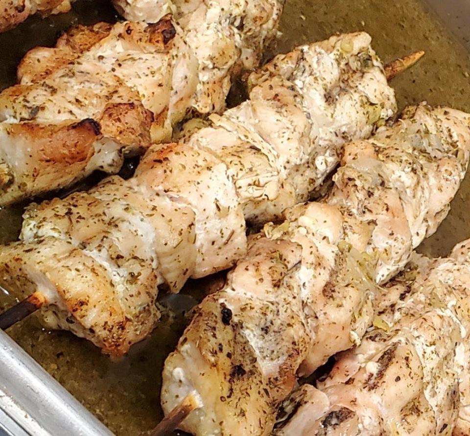 Chicken souvlaki is among the authentic Greek cuisine featured at the Grecian Festival on Thursday through Saturday at Holy Trinity Greek Orthodox Church in Canton.