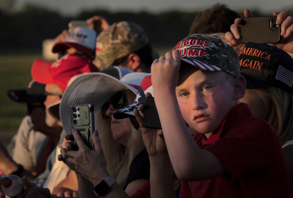 Rally attendees listen to Former President Donald Trump speak at his Make America Great Again Rally in Waco, Texas, Saturday, March 25, 2023 (AP)