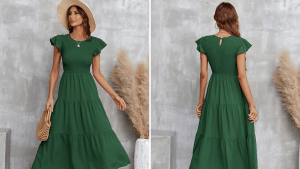 Ecowish Ruffle Cap Sleeve Midi Dress