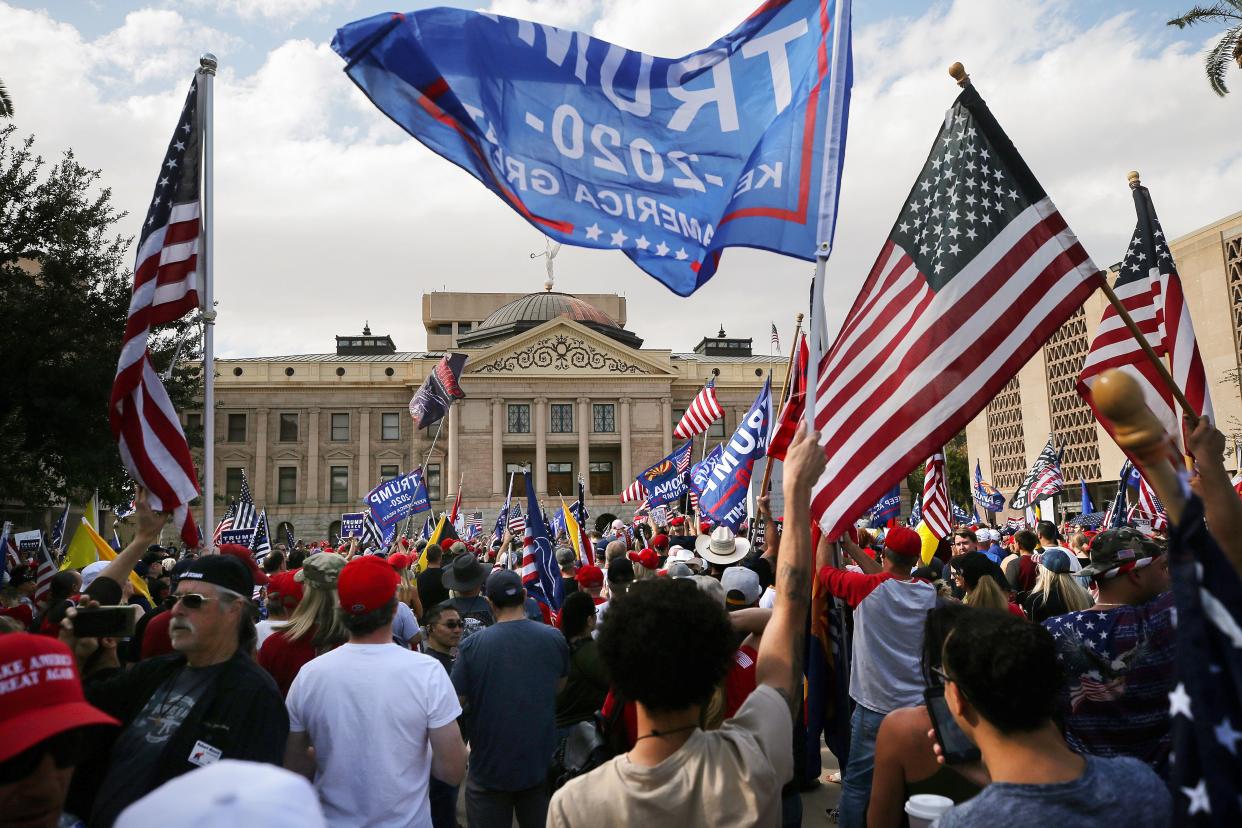 Angry Trump supporters rallied outside of the Arizona state capitol after Joe Biden was declared winner of the 2020 presidential election. (Photo: Mario Tama via Getty Images)