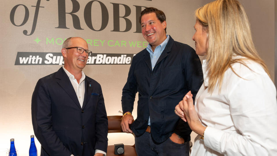 McKeel Hagerty (left) converse with Robb Report's president, Luke Bahrenburg, and senior vice president of Live Media, Cristina Cheever at House of Robb.