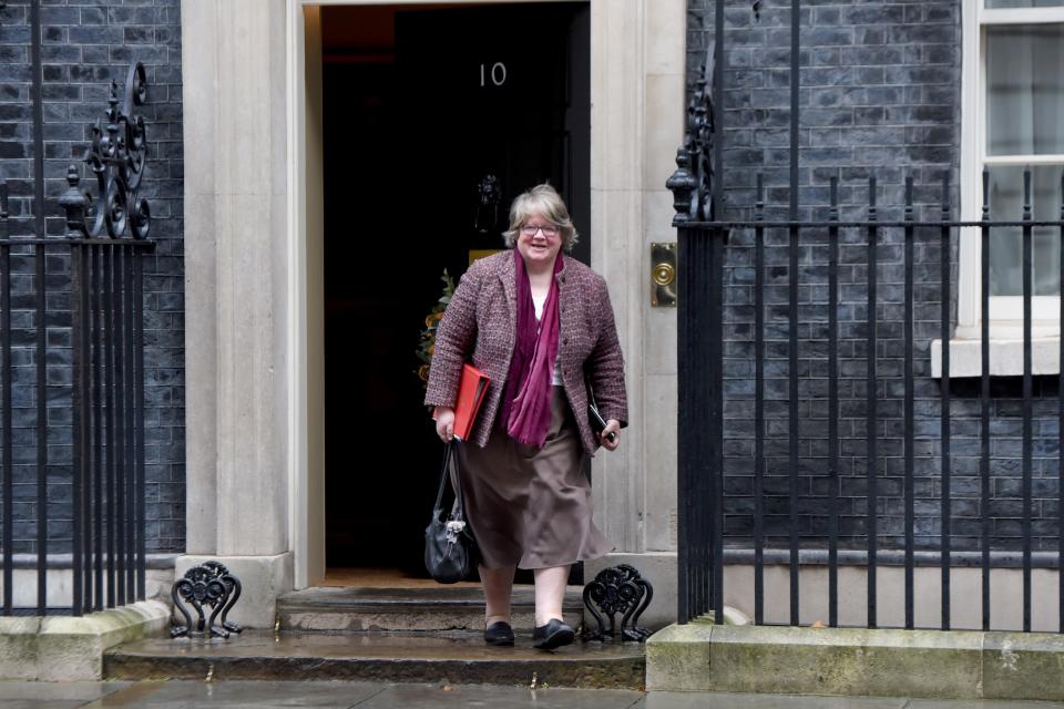 LONDON, UNITED KINGDOM - DECEMBER 17: Secretary of State for Work and Pensions ThZr se Coffey departs 10 Downing Street on December 17, 2019 in London, England. British Prime Minister Boris Johnson is holding the first Cabinet meeting since winning a majority of 80 seats in the General Election last week. (Photo by Kate Green/Anadolu Agency via Getty Images)