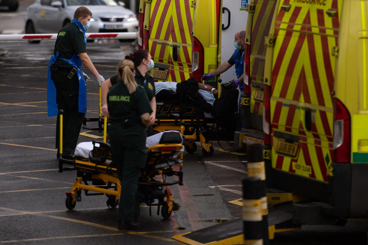 Ambulance crews transport patients into City Hospital in Birmingham. The West Midlands has several areas in the top 10 highest-growing coronavirus numbers.