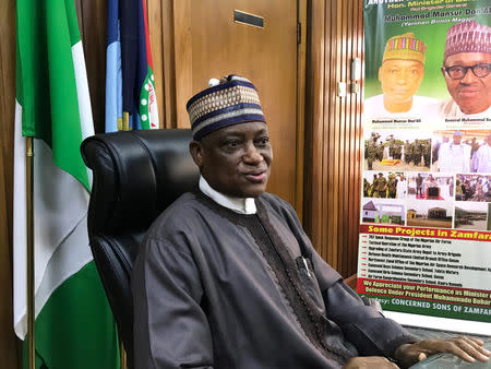 FILE PHOTO: Nigeria's Minister of Defence Mansur Dan Ali poses for a picture during an interview in his office in Abuja, Nigeria August 30, 2018. REUTERS/Paul Carsten/File Photo