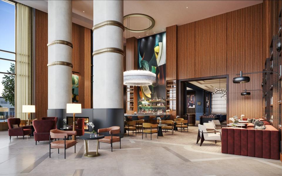 hotel lobby and bar at conrad nashville