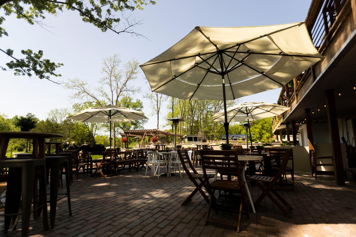 Outdoor chairs and tables await visitors to the patio Wednesday, May 15, 2024, at Hidden Creek Estates in Roscoe. Several renovations have taken place at the event venue, and a grand re-opening event has been scheduled for Sunday, May 19.