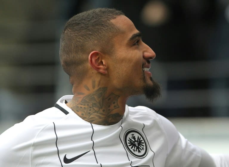 Frankfurt's midfielder Kevin-Prince Boateng celebrates scoring