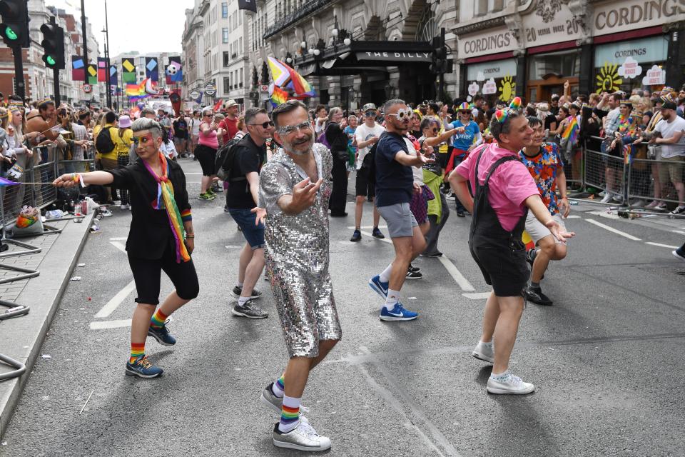 A general view of the crowds during Pride in London 2022: The 50th Anniversary at Trafalgar Square.