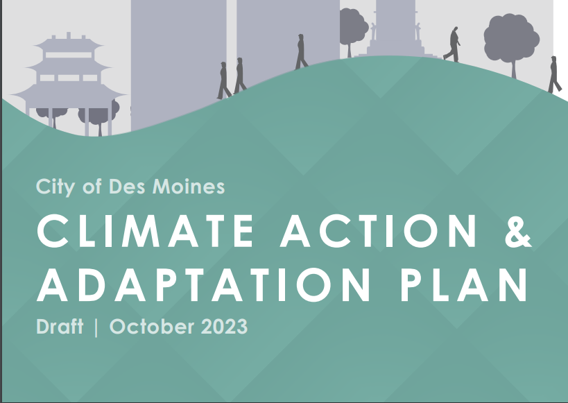 The cover of the city of Des Moines' climate action and adaptation plan from October 2023.