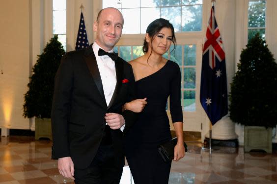 Stephen Miller and Katie Waldman at the White House for a state dinner with Australian prime minister Scott Morrison in September 2019 (AP)