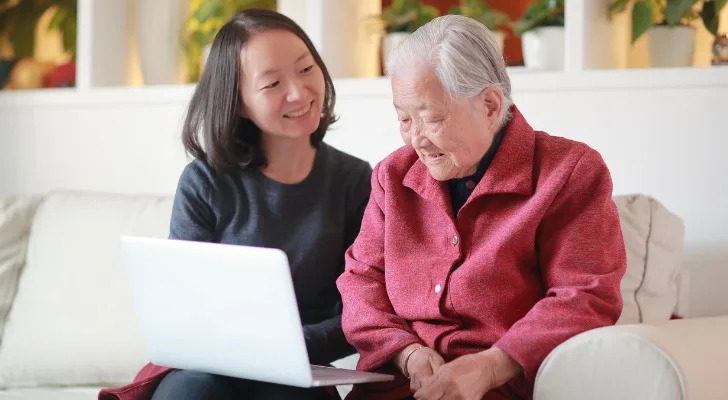 Woman explains some points of longevity literacy to her grandmother