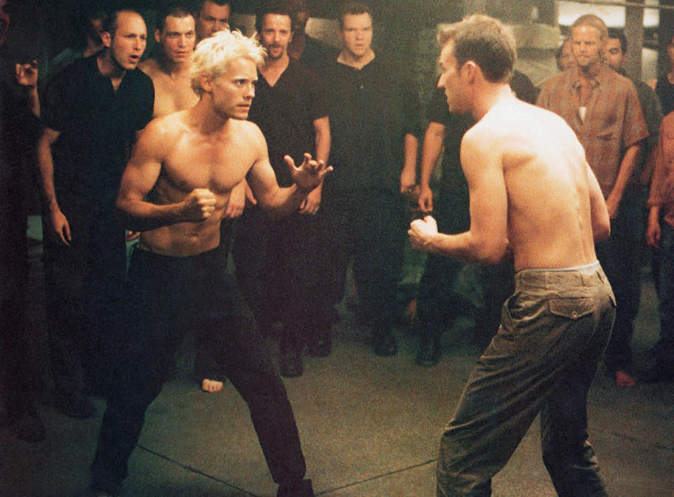 <b>'Fight Club'</b><br> Blonde and banged up: Jared Leto, left, changed it all to play Angel Face in 1999.