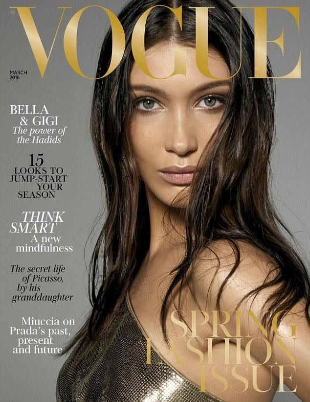 Bella Hadid on her March 2018 British Vogue cover. Source: British Vogue