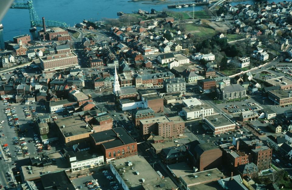 Aerial photograph of Portsmouth taken circa 1978, showing the changes to Market Square.