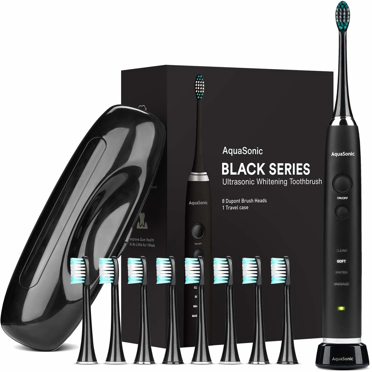 AquaSonic Black Series Ultra Whitening Electric Toothbrush with 8 Brush Heads