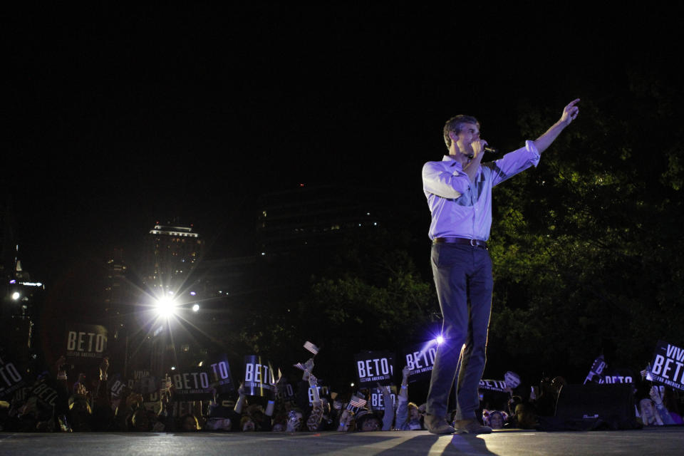 Democratic presidential candidate and former Texas congressman Beto O'Rourke speaks during his presidential campaign rally kickoff in Austin, Texas, Saturday, March 30, 2019. (AP Photo/Clarice Silber)