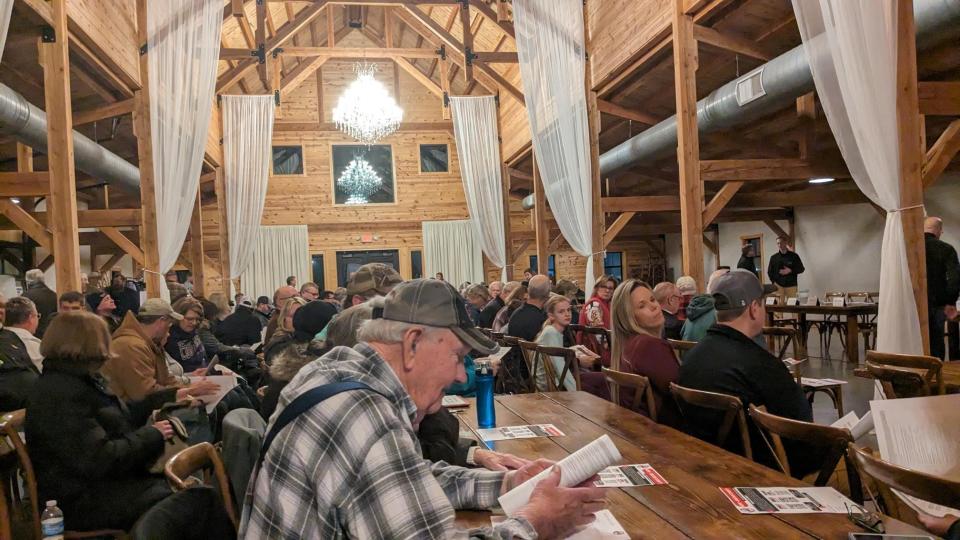Residents gather at the NOPE - Lincoln County public forum Dec. 21, 2023, at the Harrisburg Meadow Barn to discuss the controversial new state men's prison.