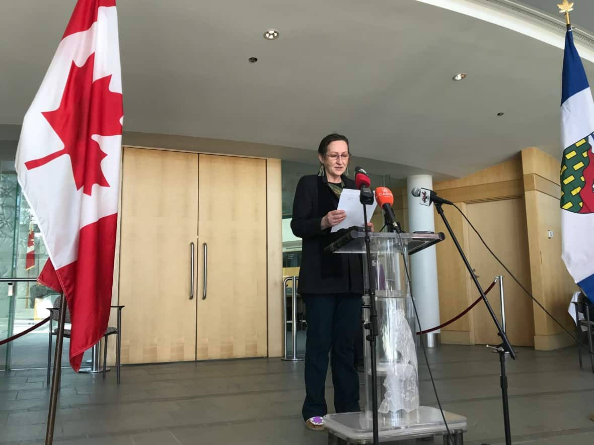 Premier Caroline Cochrane at the N.W.T. Legislature in May 2021. There will be a memorial event at the Legislature on Monday to mark the passing of Queen Elizabeth II, but the territory will not be following the federal government in declaring the day a holiday. (Liny Lamberink/CBC - image credit)