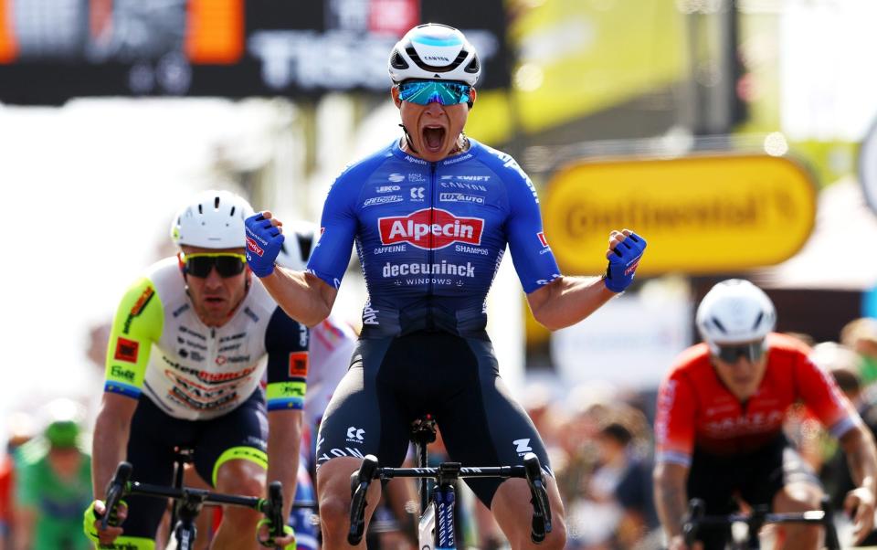 Jasper Philipsen celebrates Tour de France stage four win - despite not finishing first - GETTY IMAGES