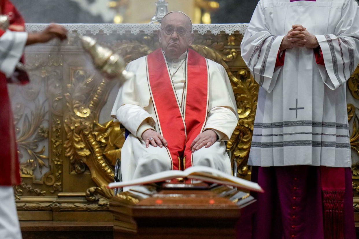 Le pape François à la basilique Saint-Pierre, le 18 mars 2024.  - Credit:Alessandra Tarantino/AP/SIPA