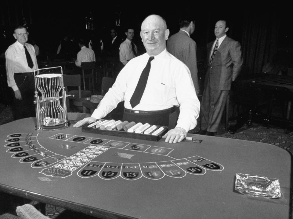 A gambling table in the Flamingo Casino in 1947.