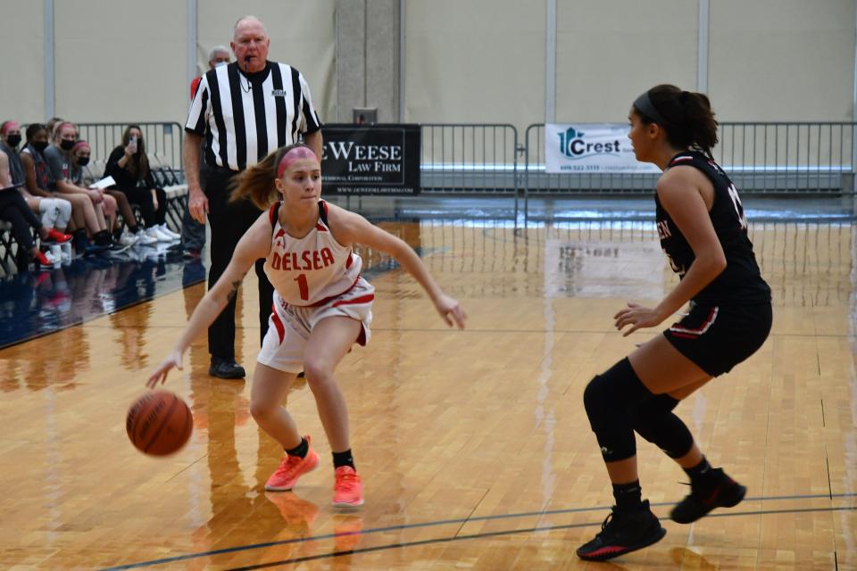 Delsea guard Tori Kanuck runs the offense against Newark Academy