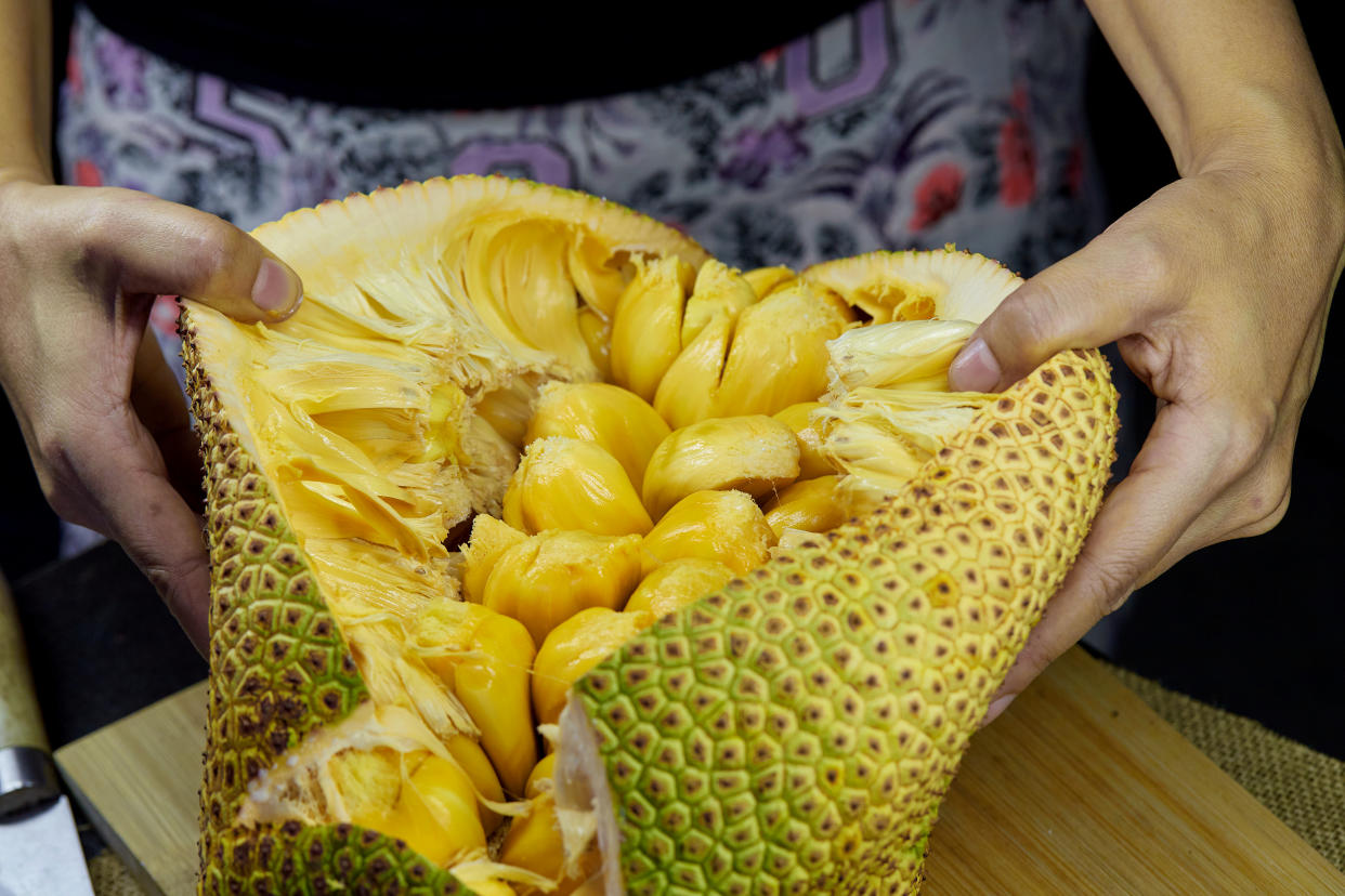 A whole fresh jackfruit, which can weigh up to 50 pounds. (Photo: Getty Creative)