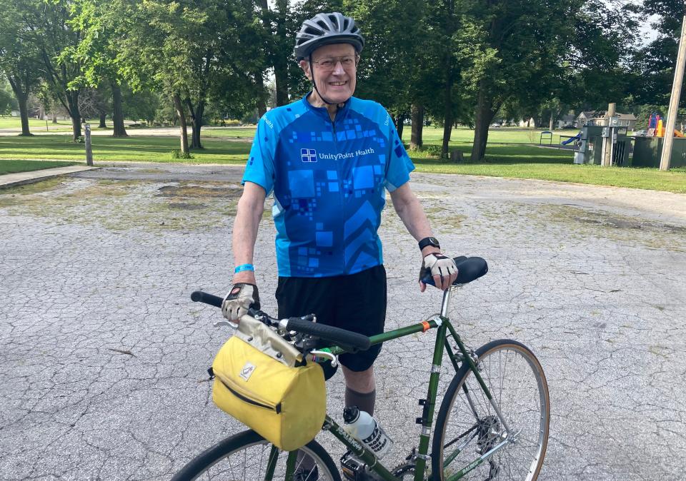 Jim Hopkins with the bike he rode on the Des Moines Register's first cross-state ride in 1973.