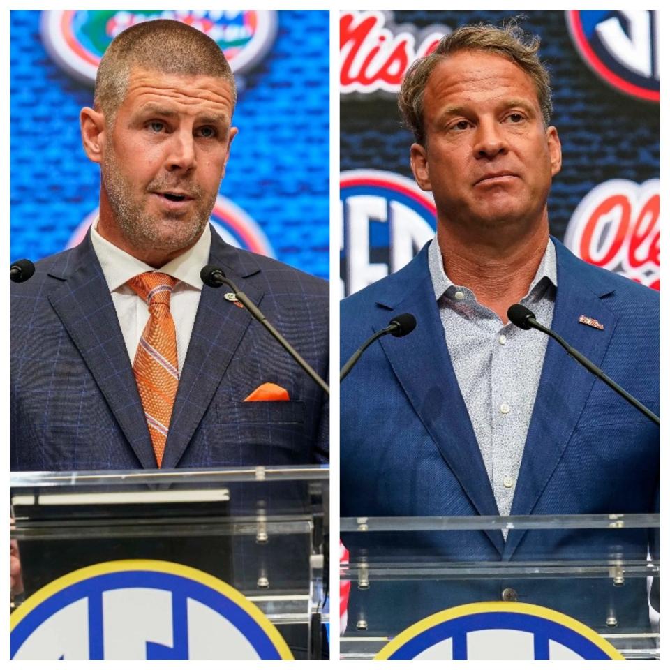 Florida's Billy Napier, left, and Ole Miss' Lane Kiffin