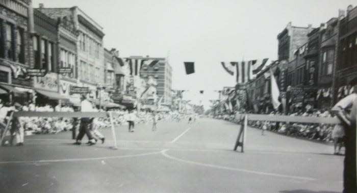 Fris (visible to the right) on Eighth Street during Holland's 1947 Centennial Celebration.