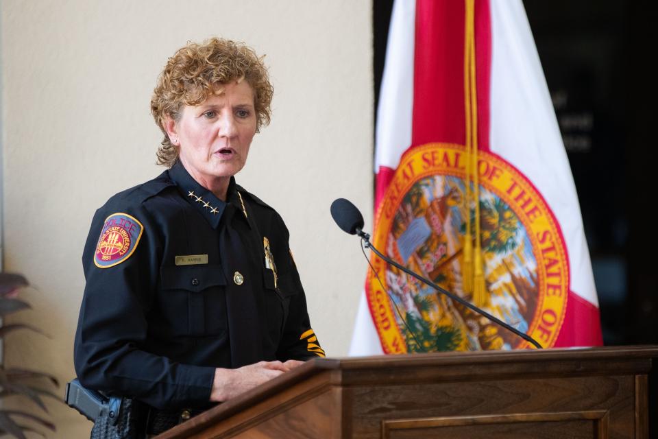 Florida State University Chief of Police Rhonda Harris speaks during a ribbon cutting ceremony for the Capital Region Real-Time Crime Center on Friday, Sept. 15, 2023.