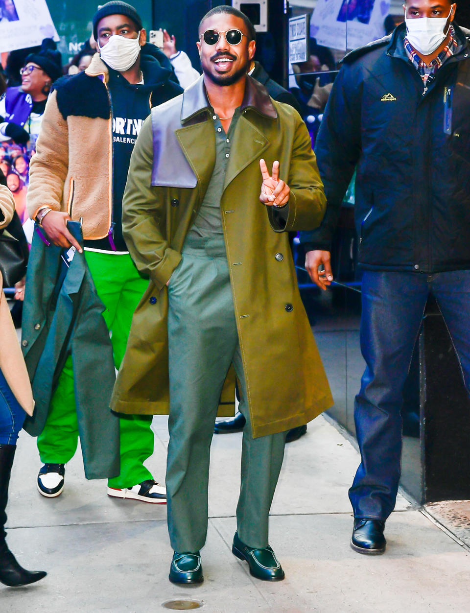 <p>Michael B. Jordan makes his way to <em>Good Morning America</em> in N.Y.C.'s Times Square on Dec. 9.</p>