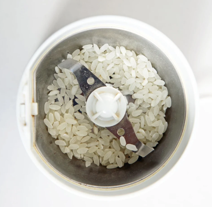 Rice in a grinder