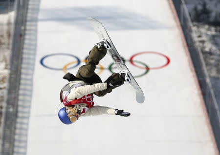 Snowboarding - Pyeongchang 2018 Winter Olympics - Women's Big Air Final Run 1 - Alpensia Ski Jumping Centre - Pyeongchang, South Korea - February 22, 2018 - Anna Gasser of Austria competes. REUTERS/Kim Hong-Ji