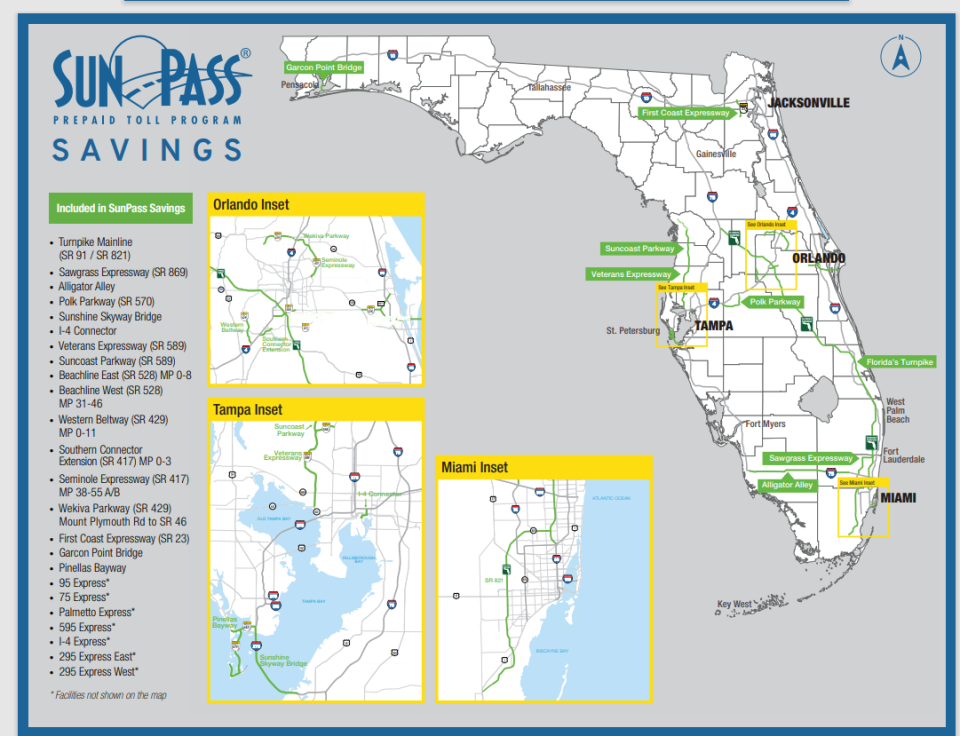 The SunPass Savings program is applied to these Florida toll roads.