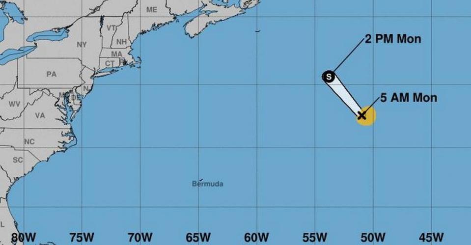 The projected path of Tropical Storm Gert as of 4 a.m., Monday, Sept. 4.