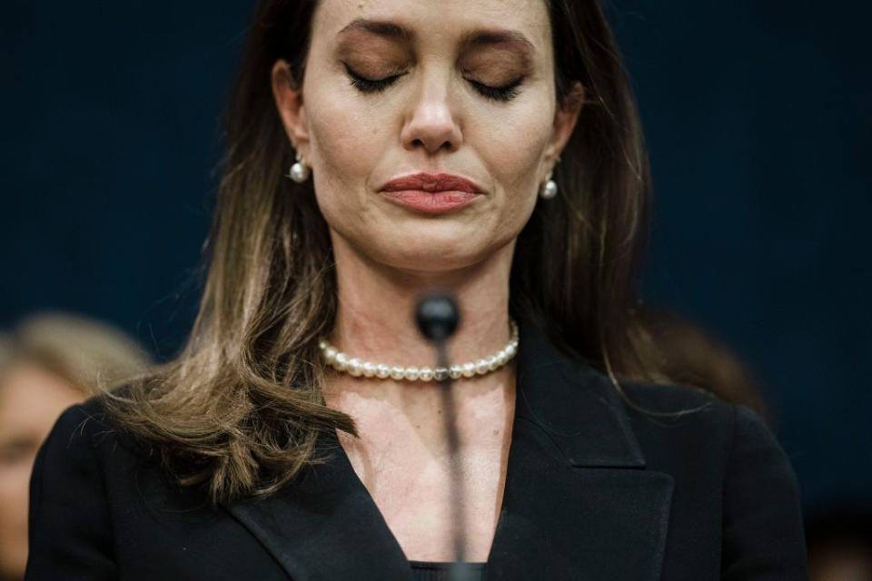 <p>Getting emotional while speaking at the U.S. Capitol about the Violence Against Women Act in 2022.</p>