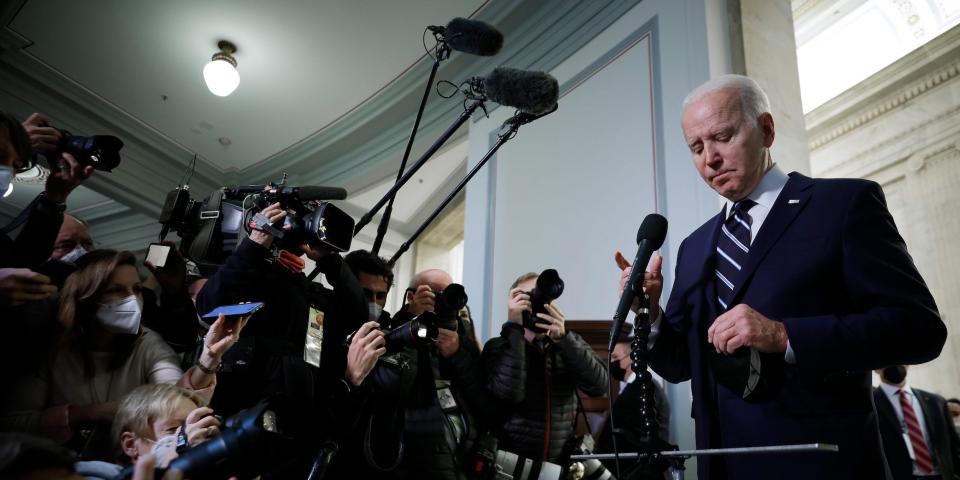 Joe Biden speaks to reporters after meeting with Senate Democrats