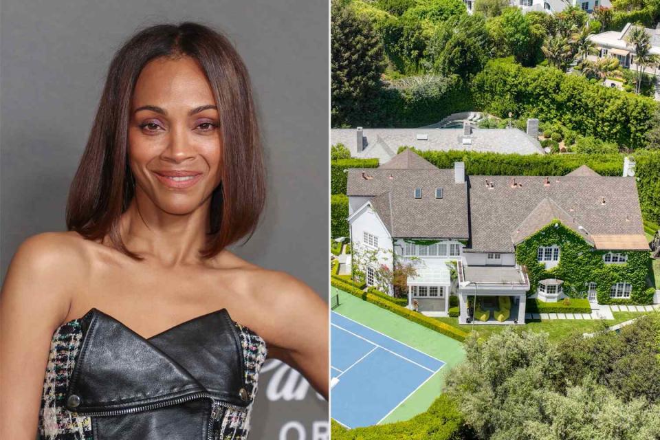 <p>Jeremy Spann</p> Zoe Saldaña (left) and her L.A. home for sale (right).