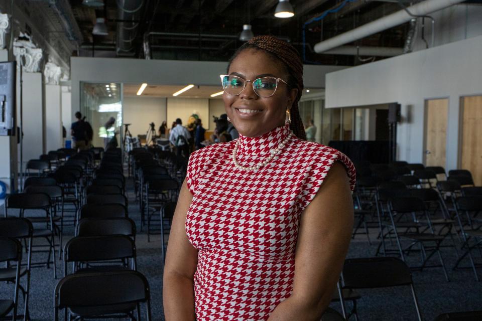 Telayne Keith-logan, 28, design mentor at the Detroit Apple Developer Academy at the first graduation at the First National Building on Woodward Ave in Detroit on  June 30, 2022.