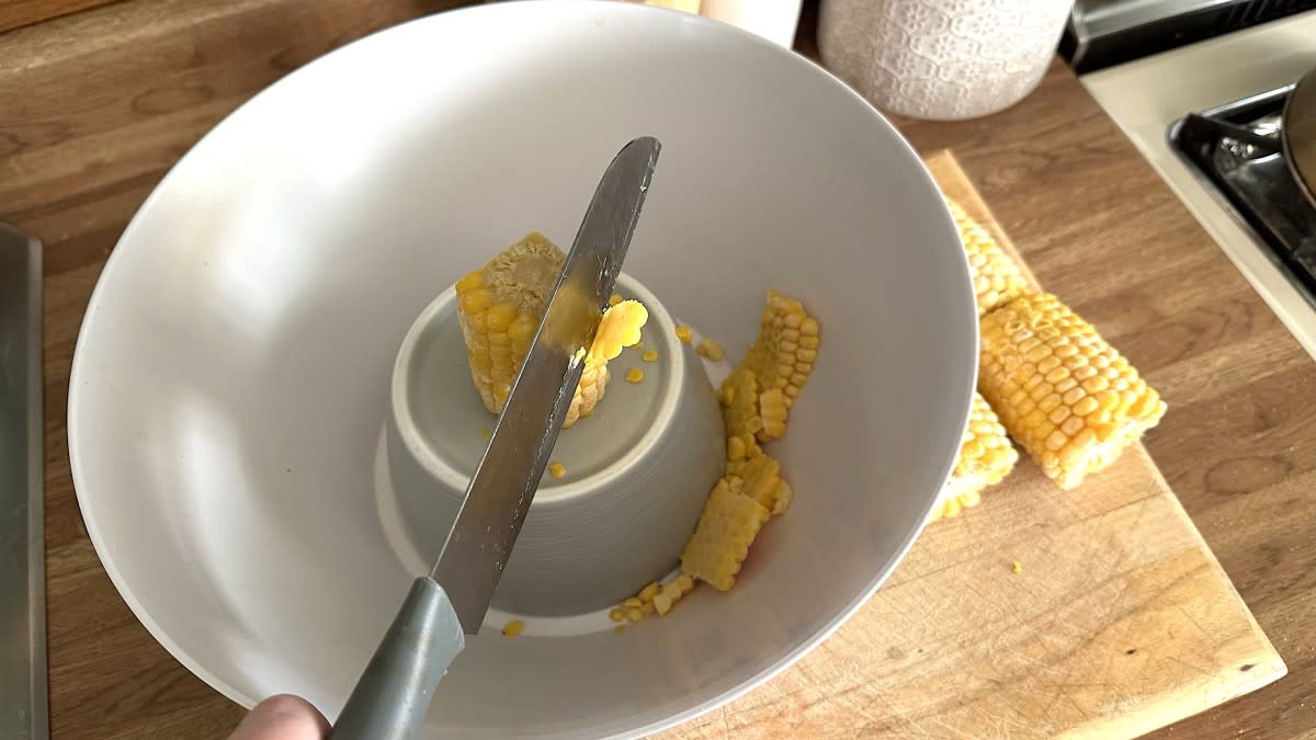 Cutting Corn Off Cob Using Two Bowls<p>Krista Marshall</p>