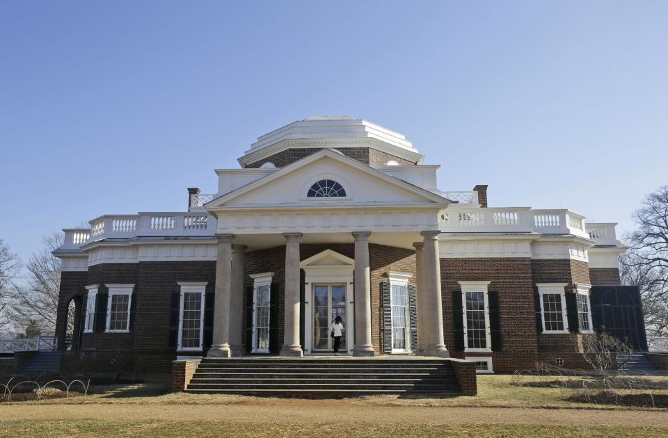 Monticello, the home of Thomas Jefferson, is bathed in morning light in Charlottesville, Va., Friday, Feb. 7, 2014. Jefferson's Monticello will offer many remembrances of his years in France when President Francois Hollande and President Barack Obama visit Monticello on Monday, Feb. 10. (AP Photo/Steve Helber)