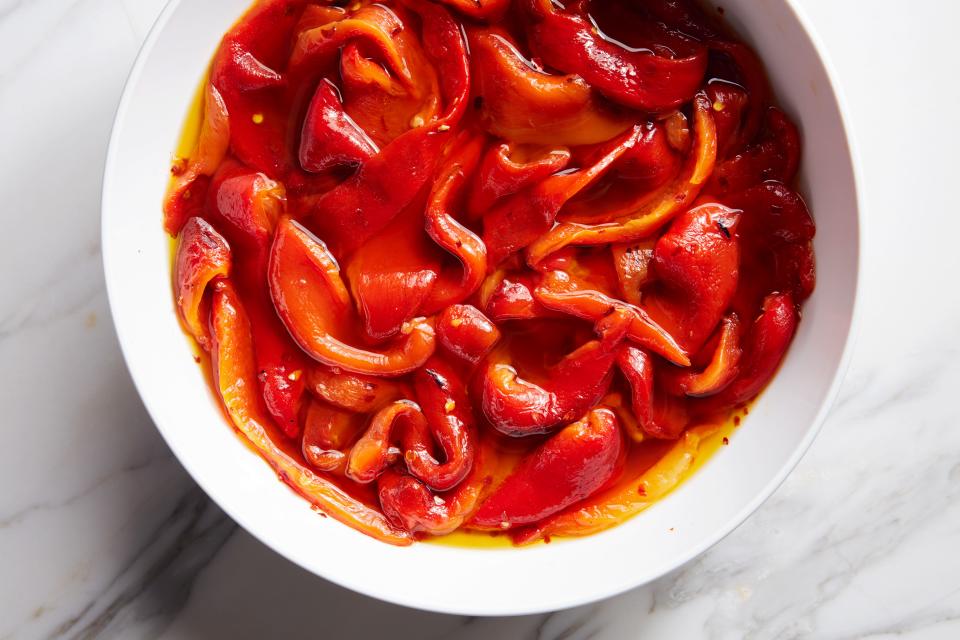 <h1 class="title">Sunday Stash Roasted Marinated Red Peppers - RECIPE</h1><cite class="credit">Photo by Joseph De Leo, Food Styling by Anna Stockwell</cite>