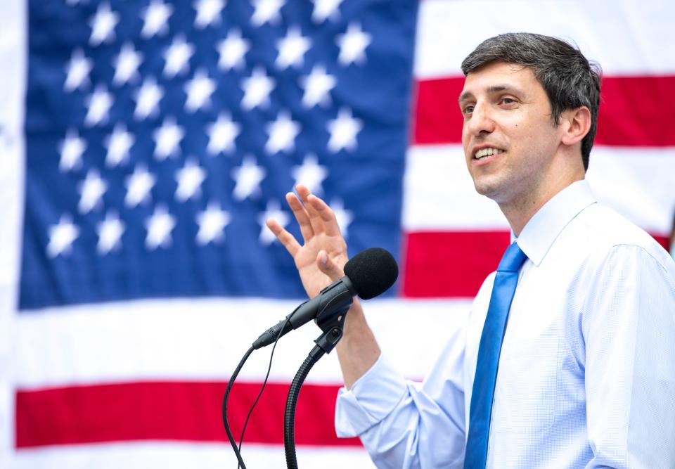 Former Cincinnati City Councilman P.G. Sittenfeld on the July 2020 day he announced he would run for mayor. He'd eventually be arrested and convicted on public corruption charges. He is scheduled to report to a federal prison Tuesday.