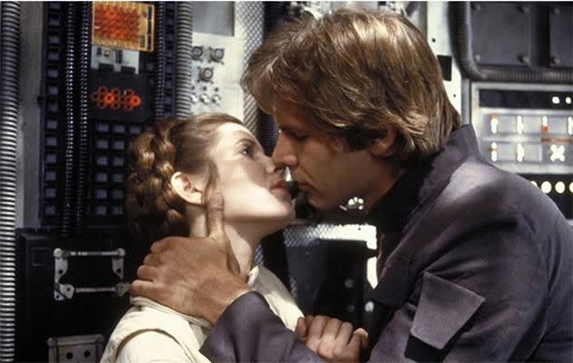 Carrie Fisher and Harrison Ford in Stars Wars in the '70s. Source: Star Wars/Disney/LucasFilm